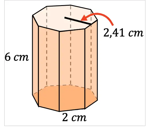 ejemplo del cálculo del área de un prisma octagonal