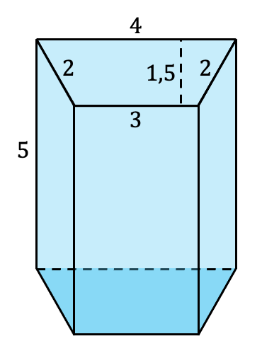 ejemplo del cálculo del área y del volumen de un prisma trapezoidal