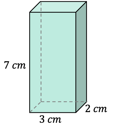 ejemplo del cálculo del área de un prisma rectangular