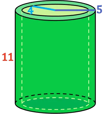 ejemplo resuelto del cálculo del volumen de un cilindro hueco