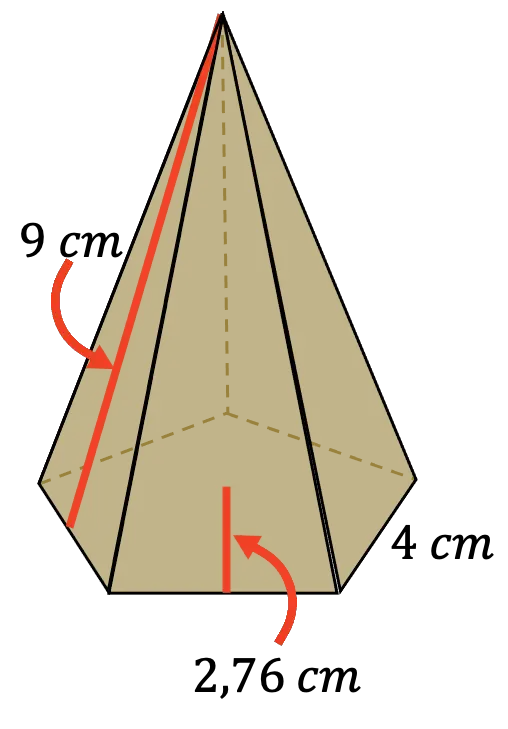 ejemplo del cálculo del área de una pirámide pentagonal
