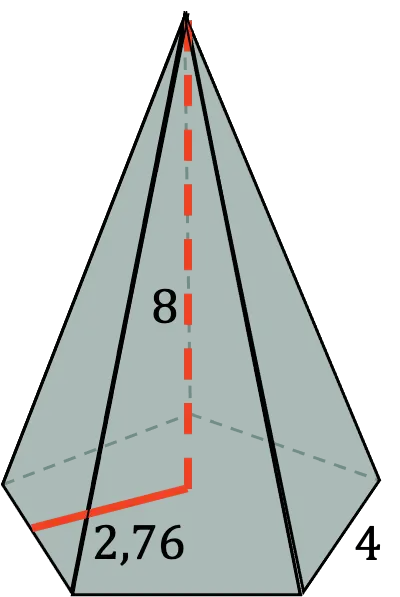 ejemplo del cálculo del volumen de una pirámide pentagonal